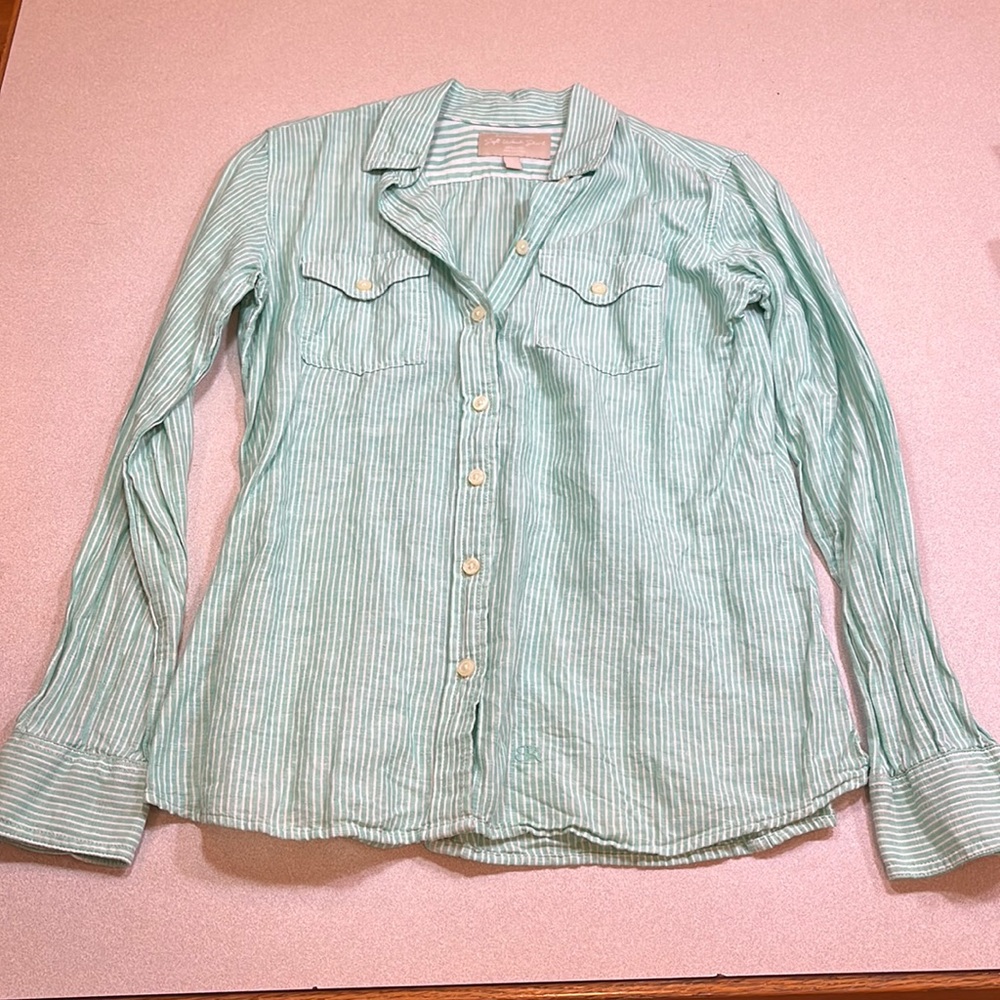 Banana republic green and white striped soft wash size S